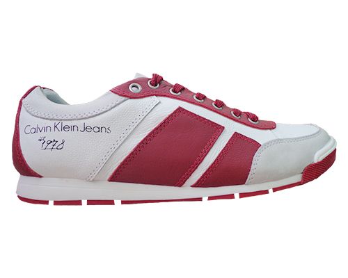 Tênis Calvin Klein Es. 1978 em Couro Branco e Vinho MOD:1065